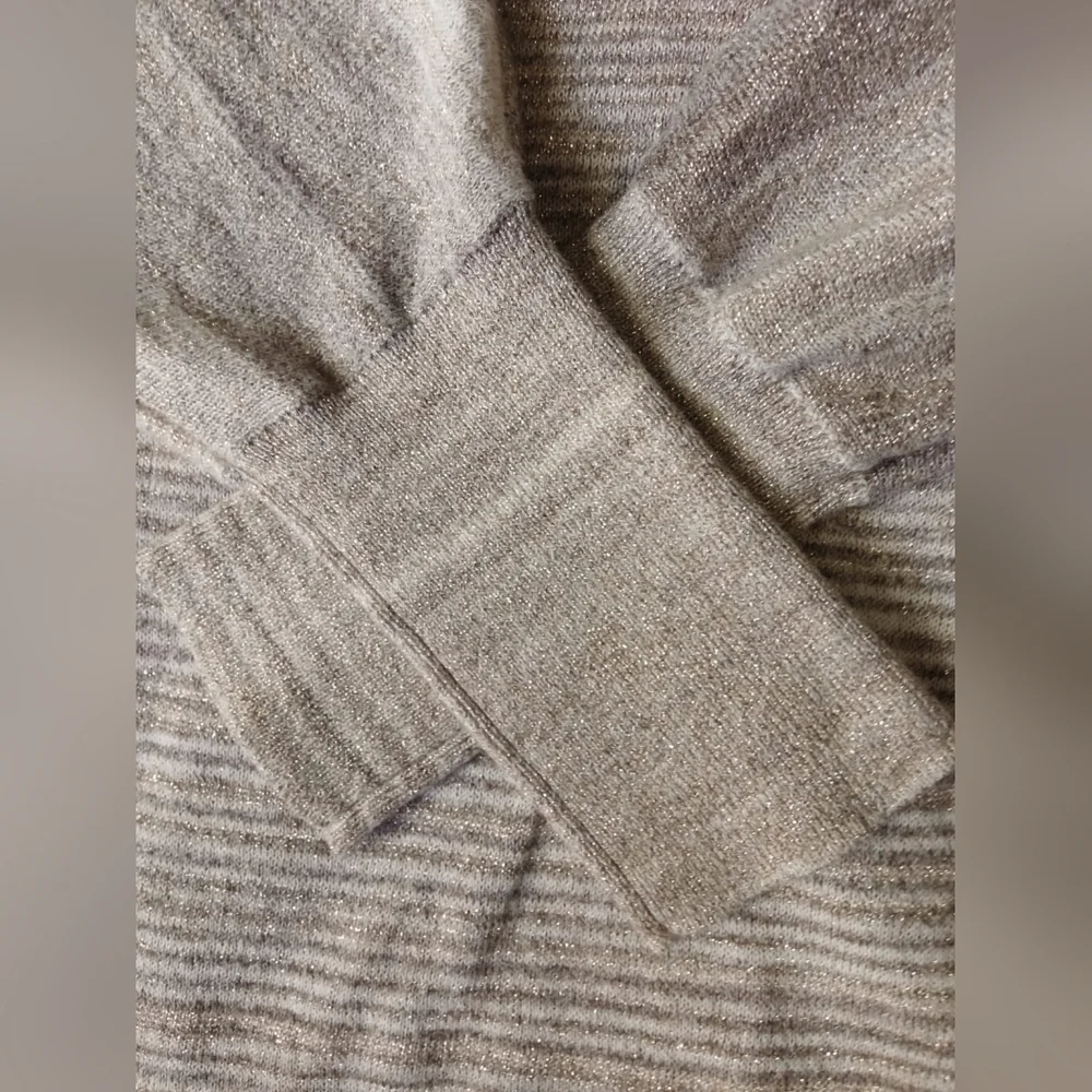 Express Metallic Silver Striped Sweater Dolman 3/4 Sleeve Scrunch Tie Size XS